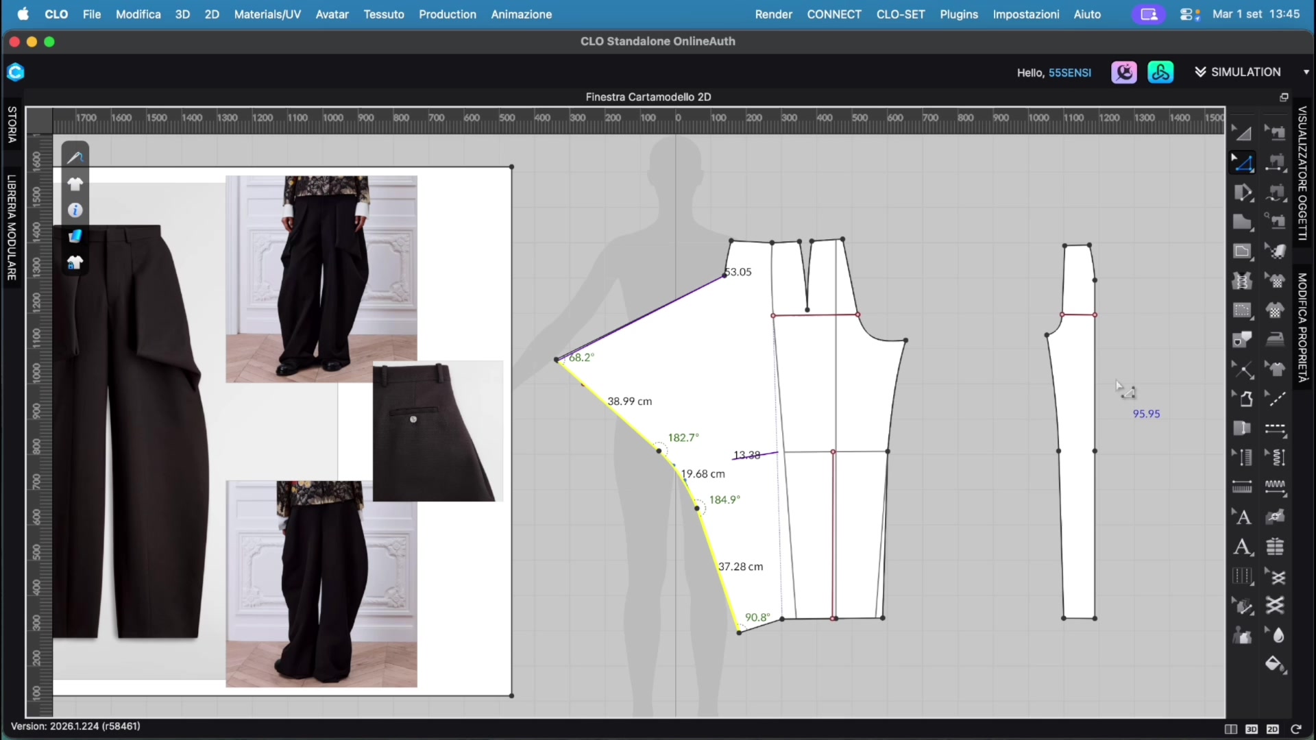 Analisi e trasformazione del cartamodello di un pantalone con piega drappeggiata